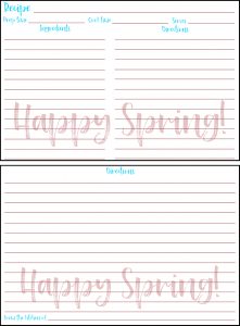 Printable Spring Recipe Card 4x6 Happy Spring