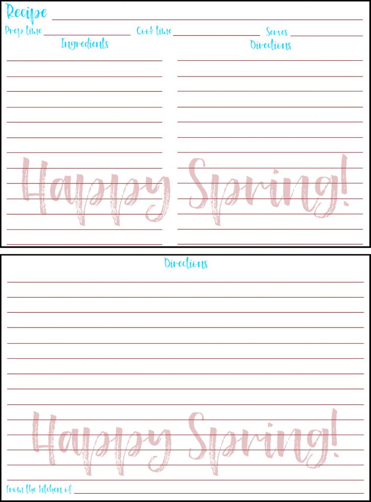 Printable Spring Recipe Card 4x6 Happy Spring