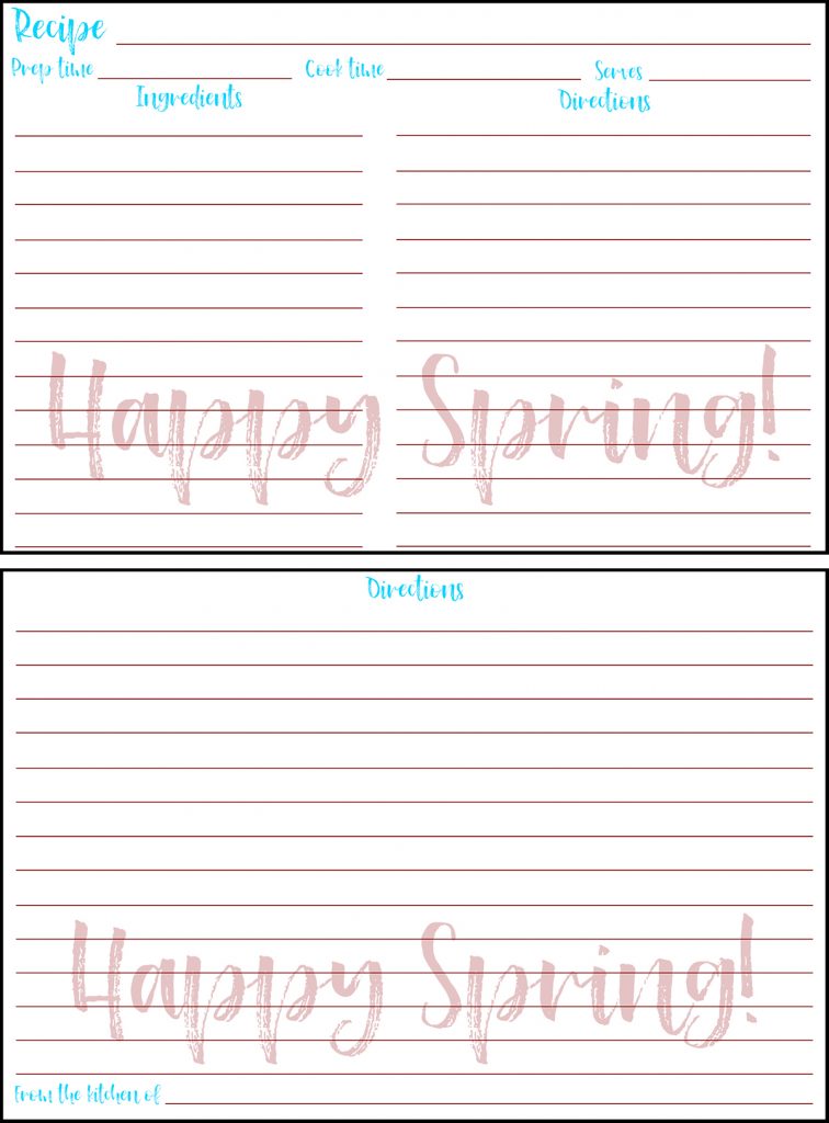 Printable Spring Recipe Card 4x6 Happy Spring
