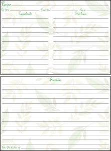Printable Spring Recipe Card 4x6 Leaves