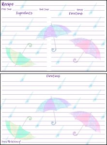 Printable Spring Recipe Card 4x6 Umbrellas