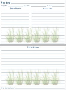 Printable Spring Recipe Card 4x6 Wild Grasses