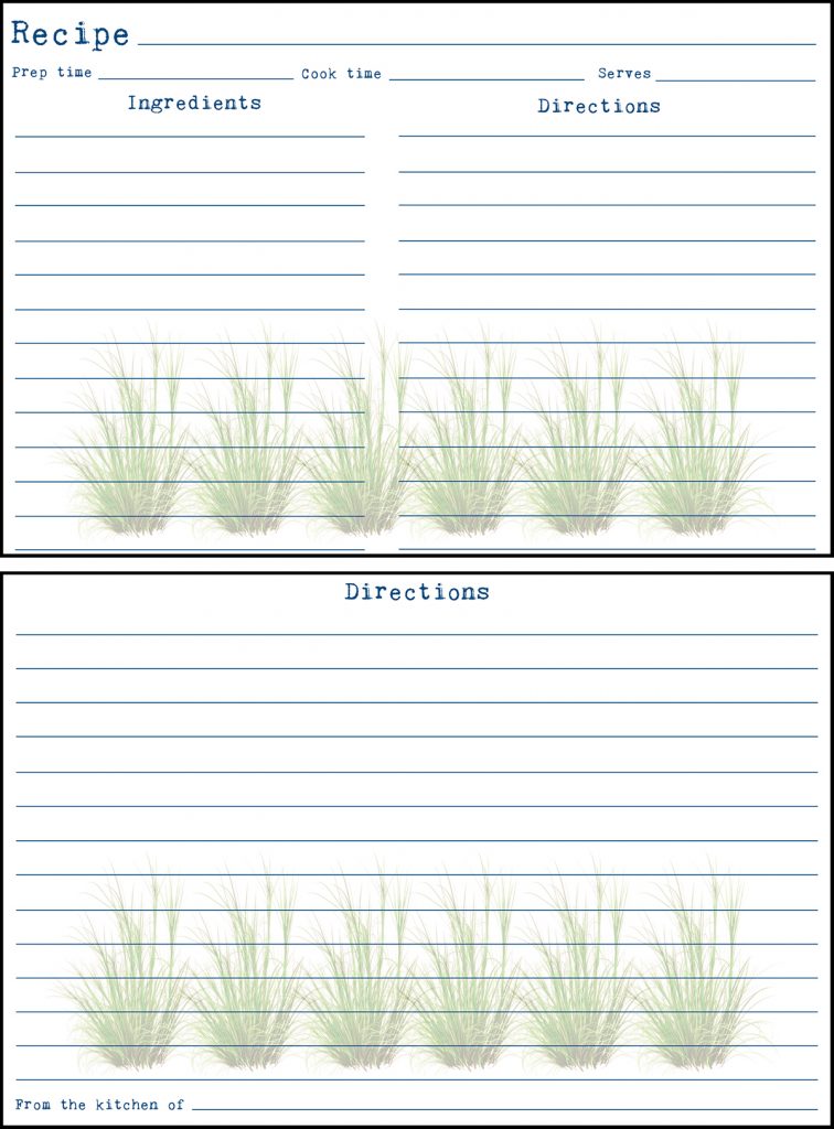 Printable Spring Recipe Card 4x6 Wild Grasses