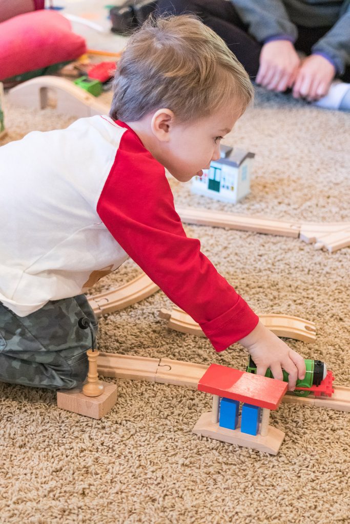 Tommy with the Wooden Train Set