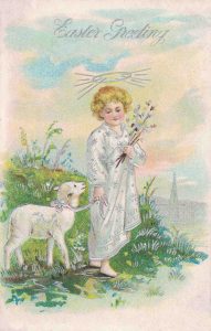 Vintage Easter Postcard Angel and Lamb