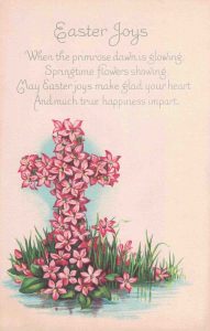 Vintage Easter Postcard Cross with Pink Flowers