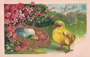 Vintage Easter Postcard Chick and Eggs