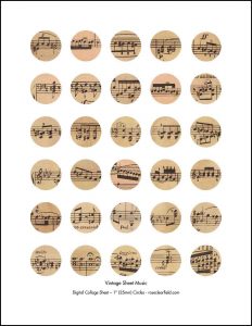 Vintage Sheet Music 1 Inch Circles