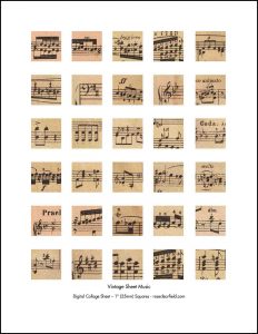 Vintage Sheet Music 1 Inch Squares
