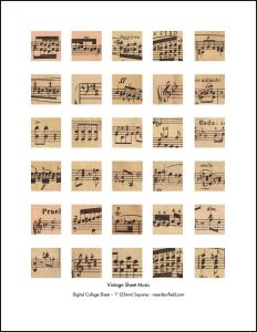 Vintage Sheet Music 1 Inch Squares