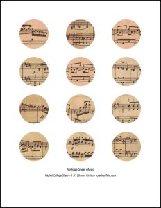 Vintage Sheet Music 1.5 Inch Circles