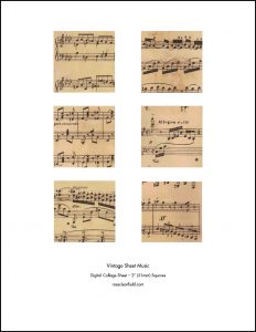 Vintage Sheet Music 2 Inch Squares