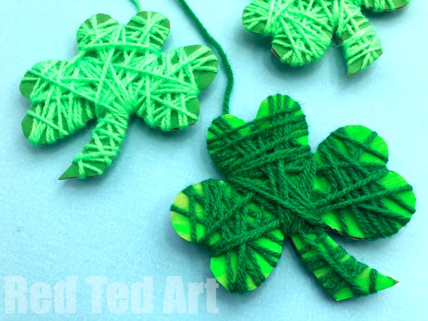 Yarn Wrapped Shamrocks Red Ted Art