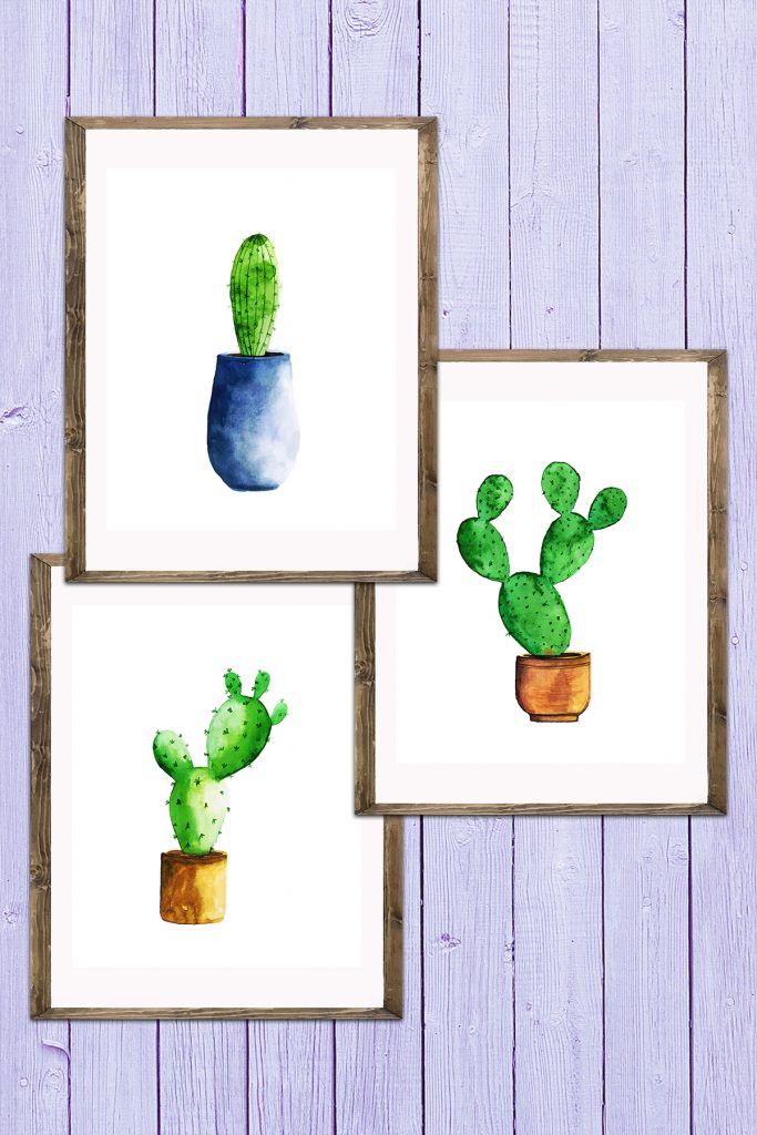 Watercolor Cactus Decor Set