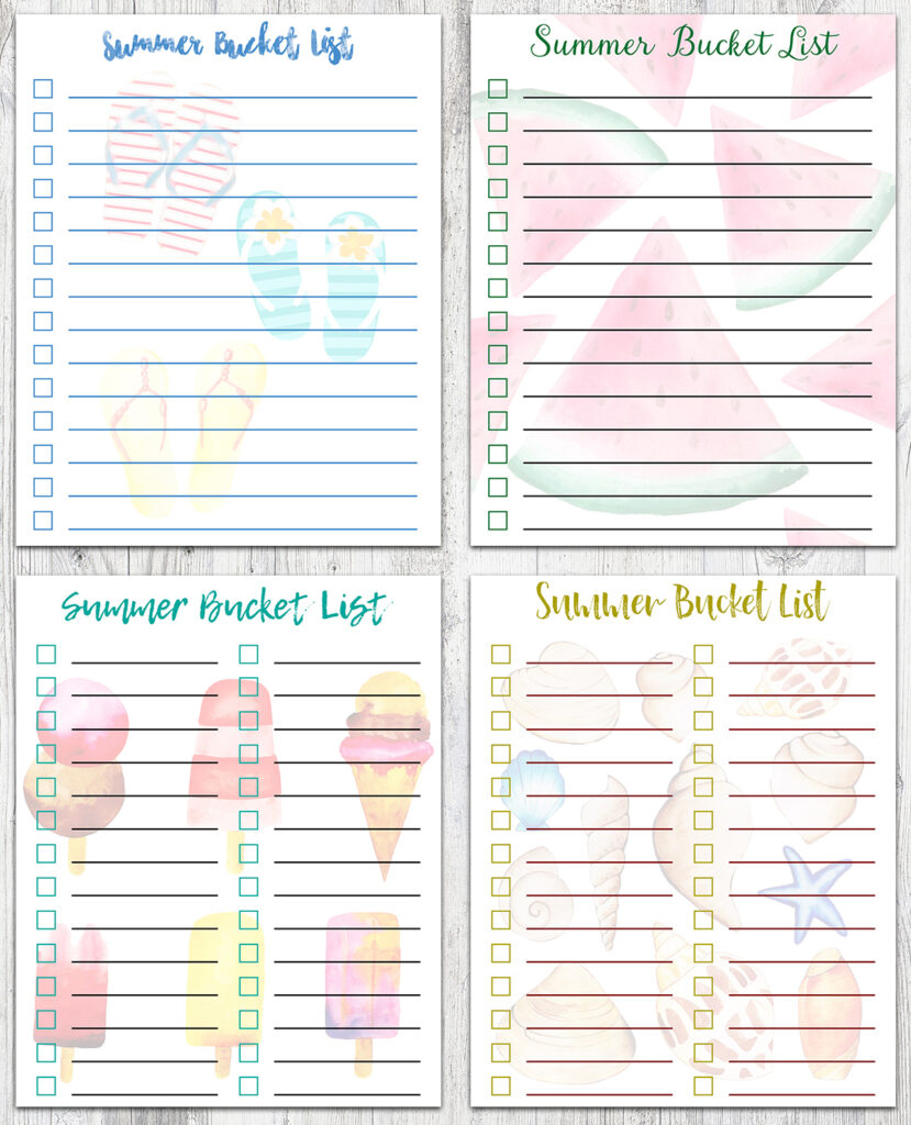 8x10 Summer Bucket List Templates