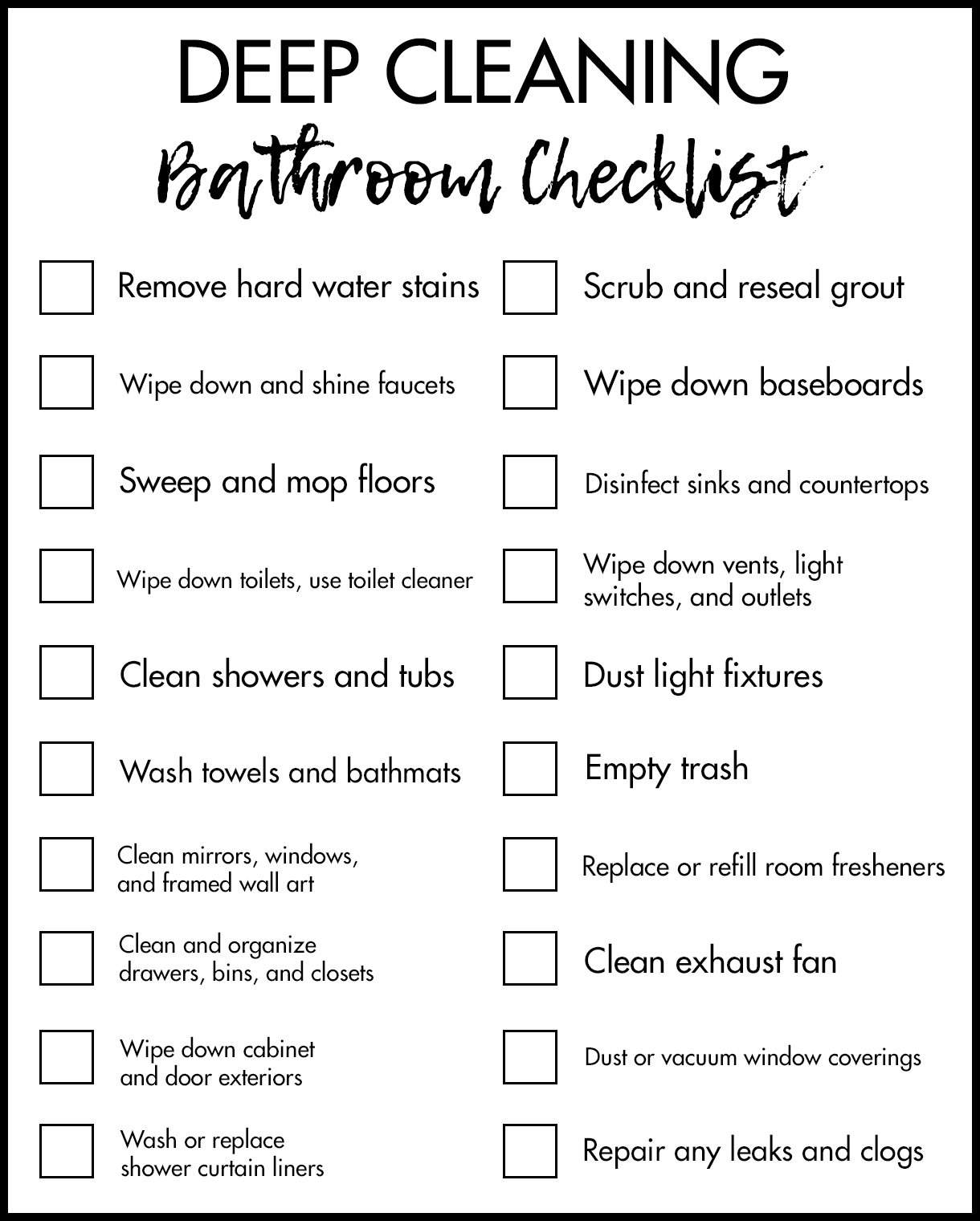 Printable Bathroom Cleaning Checklist