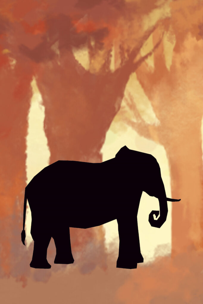 Elephant In Forest Animal Silhouette Nursery Decor