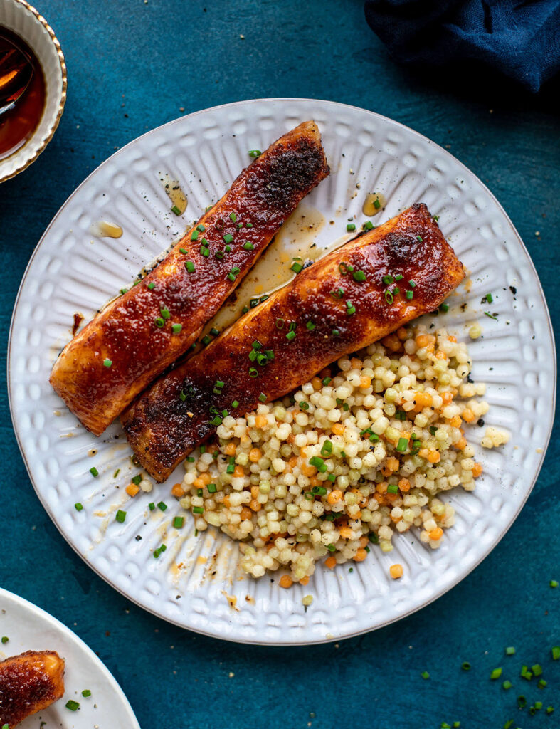 Maple BBQ Salmon with Brown Butter Cous Cous How Sweet Eat