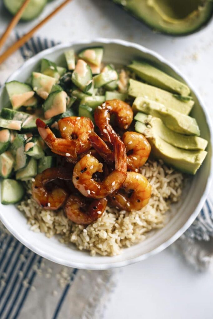 Teriyaki Shrimp Sushi Bowl The Almond Eater