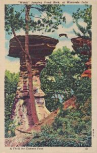 Vintage Postcard Wisconsin Dells Dog Jumping Stand Rock