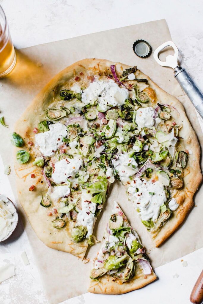 Burrata Brussels Sprouts Pizza The Almond Eater