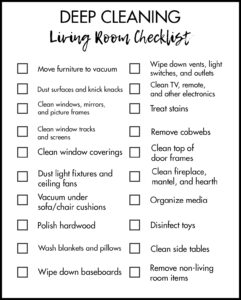 Deep Cleaning Living Room Tasks Checklist