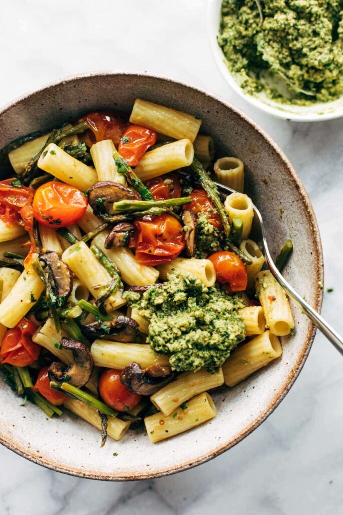 Farmers' Market Pasta with Walnut Pesto Pinch of Yum