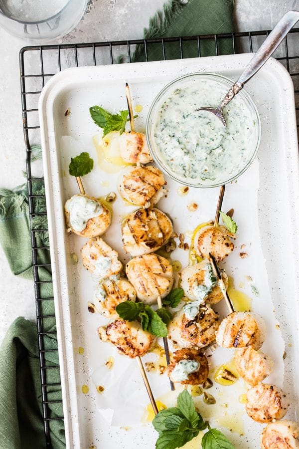 Grilled Scallops with Cilantro Yogurt Dip Foodness Gracious