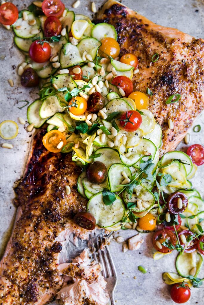 Honey Mustard Salmon with Summer Vegetable Salad The Modern Proper