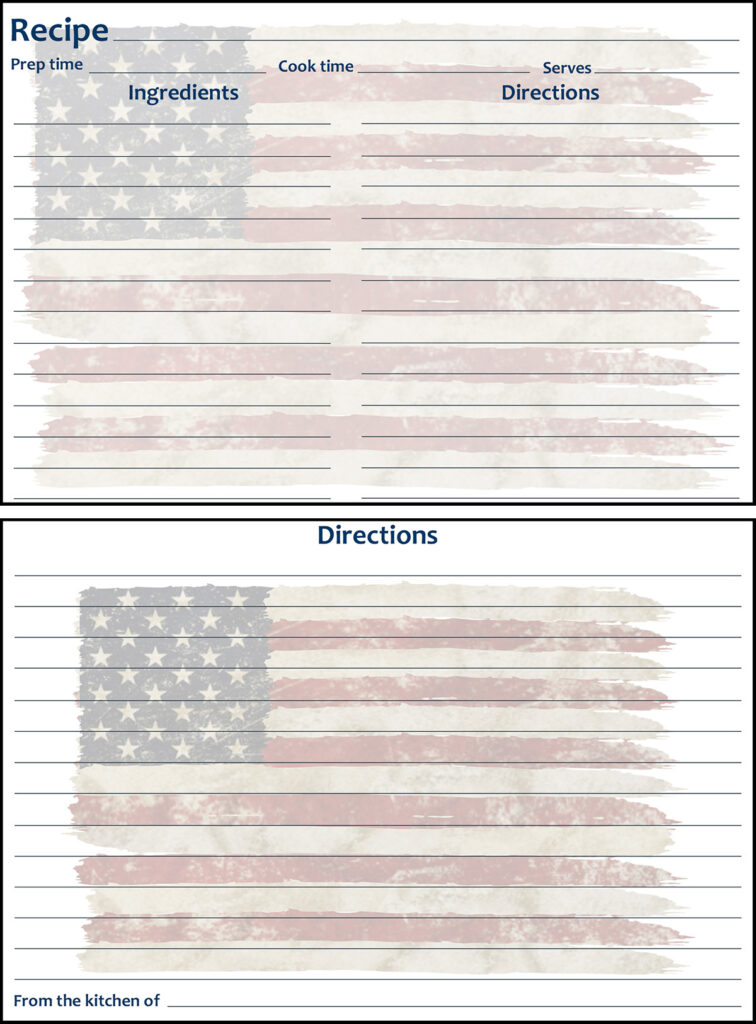 Printable Summer Recipe Card 4x6 American Flag