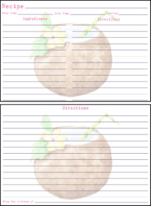 Printable Summer Recipe Card 4x6 Coconut Drink