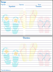 Printable Summer Recipe Card 4x6 Flip Flops