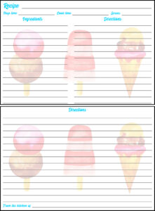 Printable Summer Recipe Card 4x6 Ice Cream