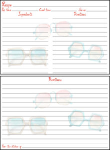 Printable Summer Recipe Card 4x6 Retro Sunglasses