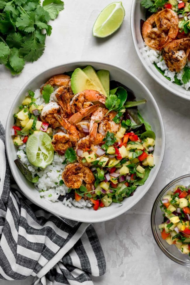 Shrimp Bowls with Coconut Lime Cilantro Rice and Pineapple Salsa Two Peas and Their Pod