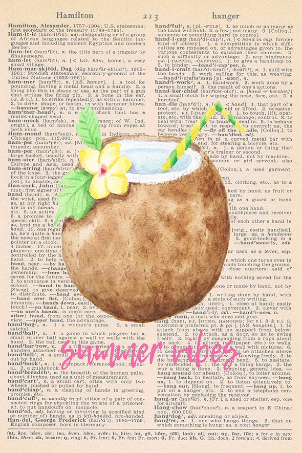 Summer Dictionary Page Printable Coconut Drink