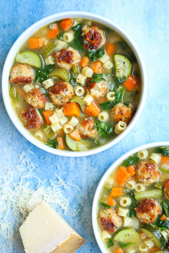 Summer Minestrone with Turkey Meatballs Damn Delicious