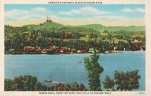 Vintage Postcard Friess Lake From the East, Holy Hill in the Distance