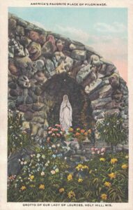 Vintage Postcard Holy Hill Grotto of Our Lady of Lourdes