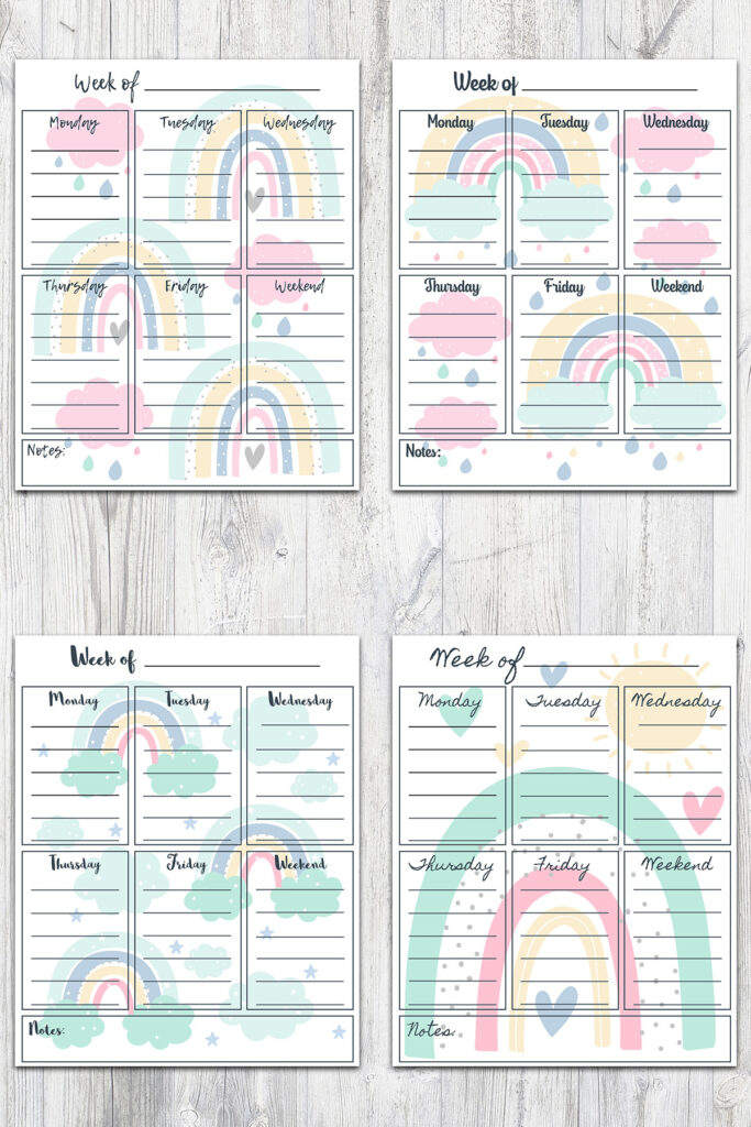 8x10 Rainbow Week To Do Lists