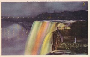 Vintage Postcard Niagara American Falls Illuminated