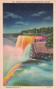 Vintage Postcard Niagara Falls American Falls at Night From Goat Island