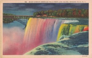 Vintage Postcard Niagara Falls Night View of American Falls From Luna Island