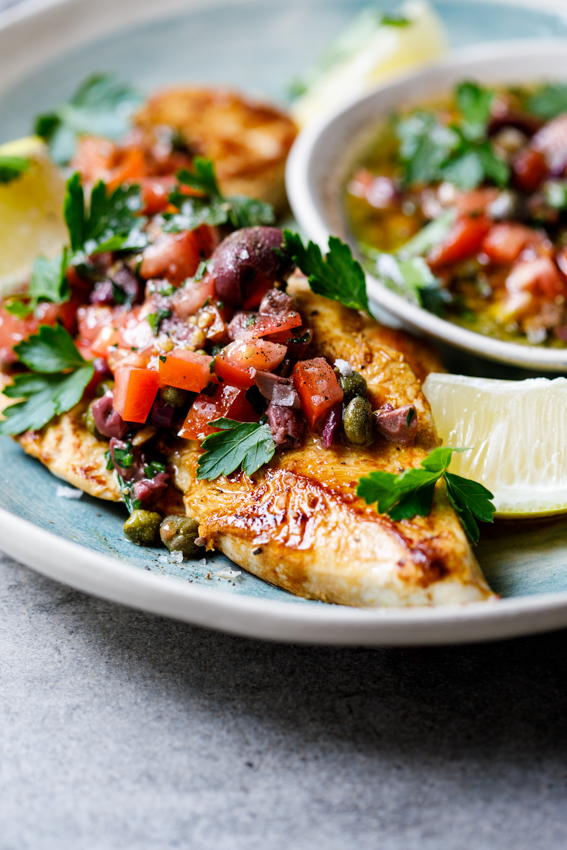 Chicken Breasts With Olive Tomato and Caper Dressing Simply Delicious