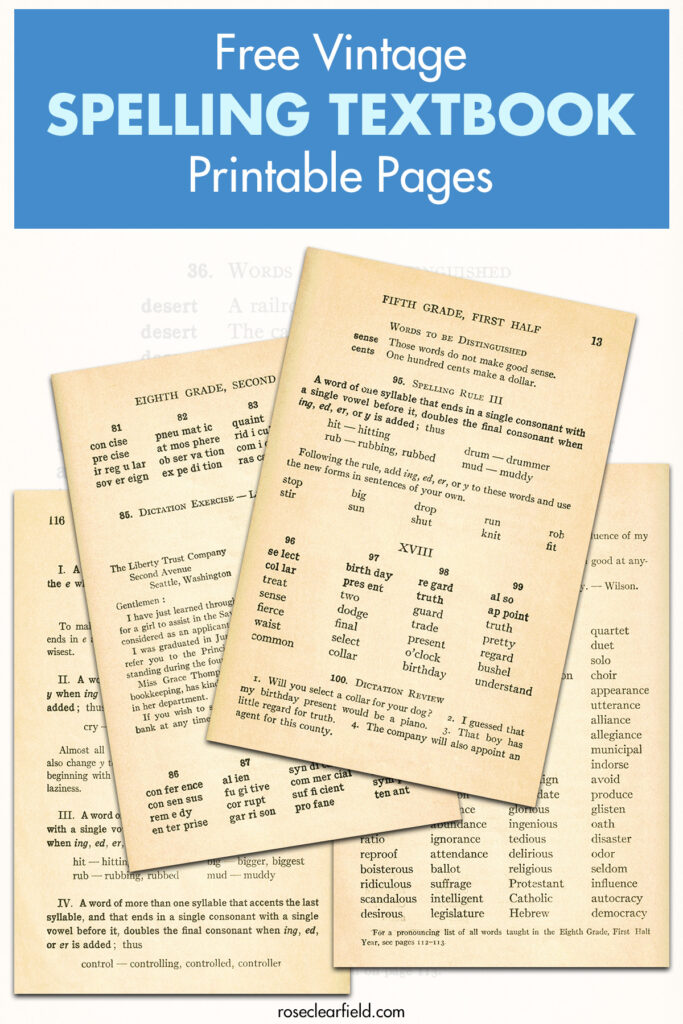 Free Vintage Spelling Textbook Printable Pages