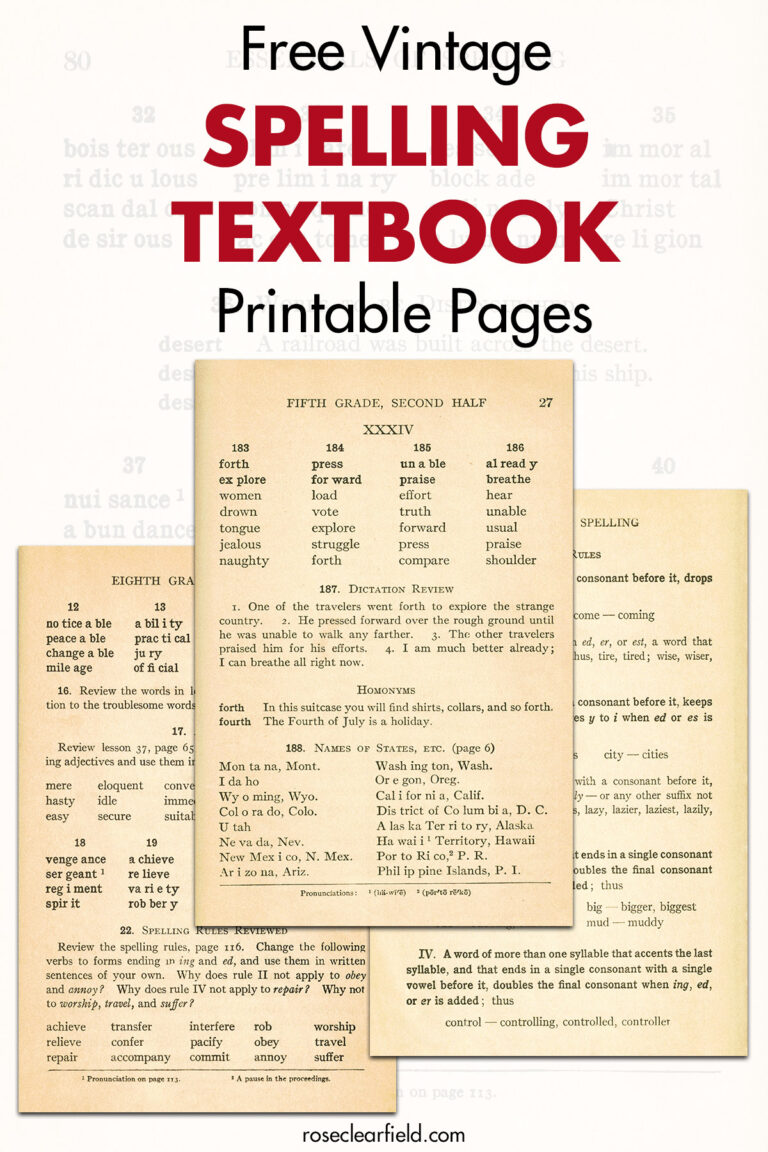 Free Vintage Spelling Textbook Printable Pages • Rose Clearfield