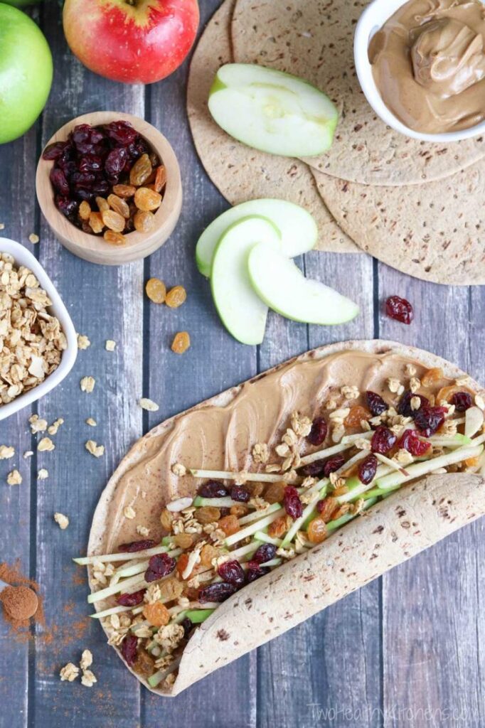 Granola Crunch Apple Peanut Butter Sandwich Wraps Two Healthy Kitchens