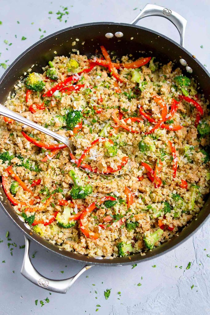 One Pot Pesto Sausage Cauliflower Rice Cookin Canuck