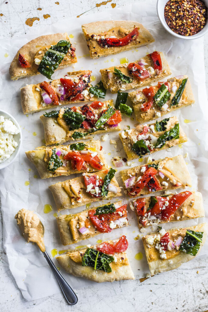 Roasted Red Pepper Hummus Flatbread The Almond Eater