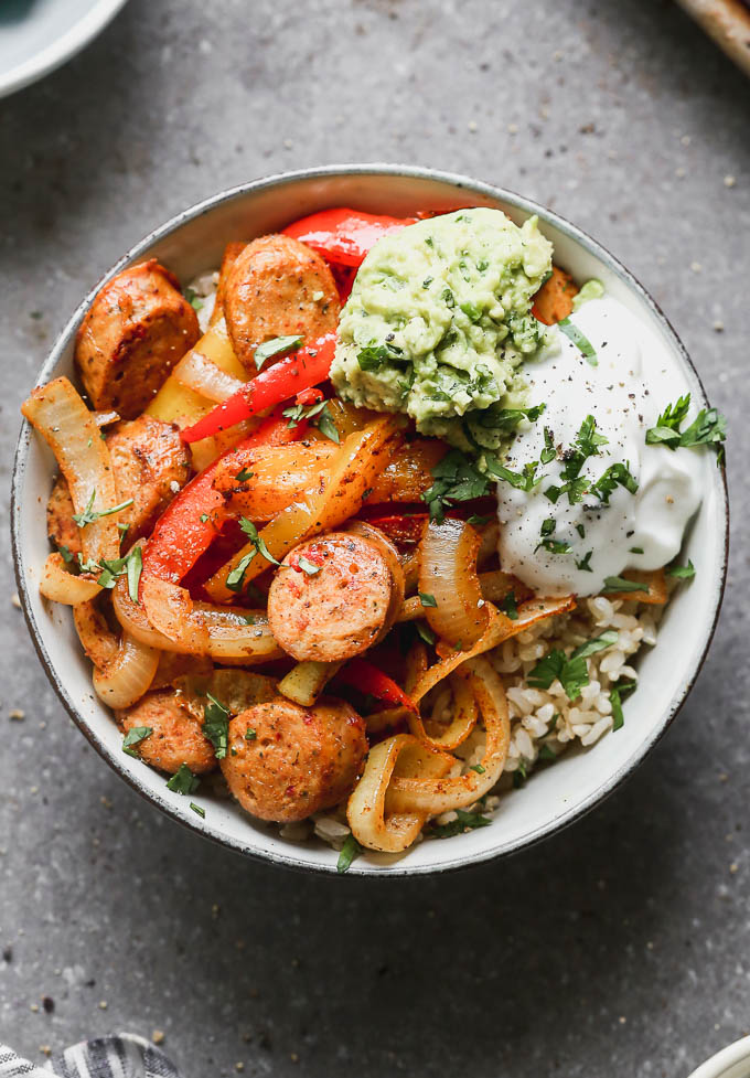 Sheet Pan Fajita Bowls with Chicken Sausage Cooking for Keeps